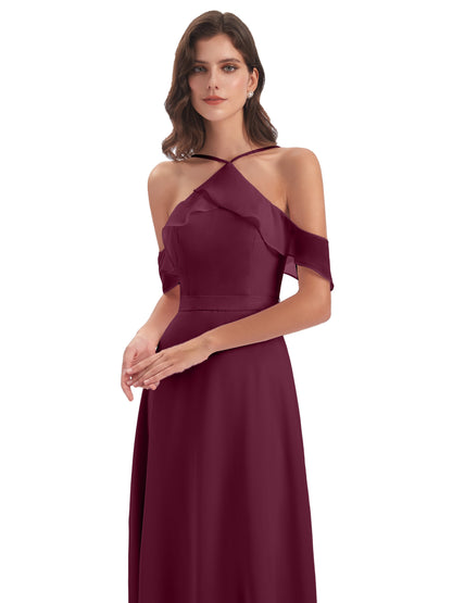 Lillian Sheath Off The Shoulder Chiffon Long Bridesmaid Dresses