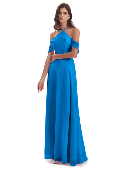 Lillian Sheath Off The Shoulder Chiffon Long Bridesmaid Dresses