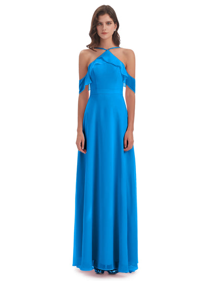Lillian Sheath Off The Shoulder Chiffon Long Bridesmaid Dresses