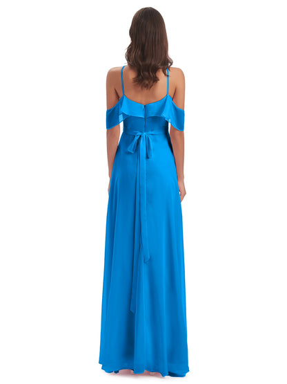 Lillian Sheath Off The Shoulder Chiffon Long Bridesmaid Dresses