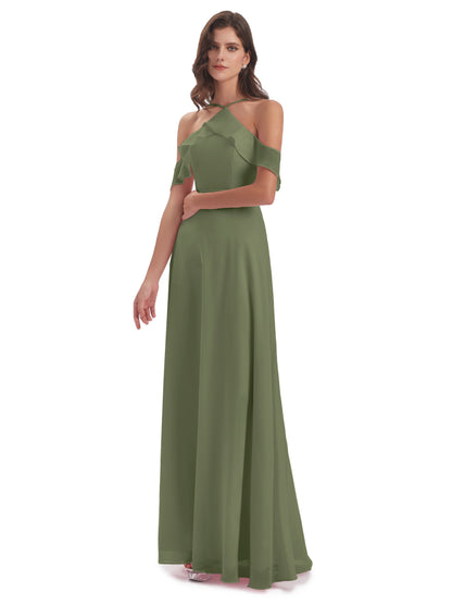 Lillian Sheath Off The Shoulder Chiffon Long Bridesmaid Dresses