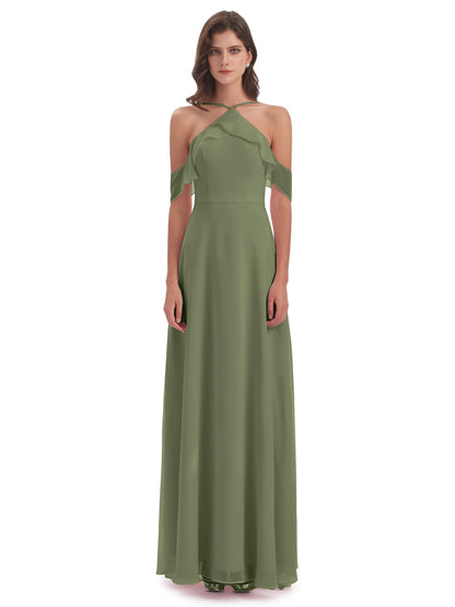 Lillian Sheath Off The Shoulder Chiffon Long Bridesmaid Dresses