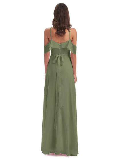 Lillian Sheath Off The Shoulder Chiffon Long Bridesmaid Dresses