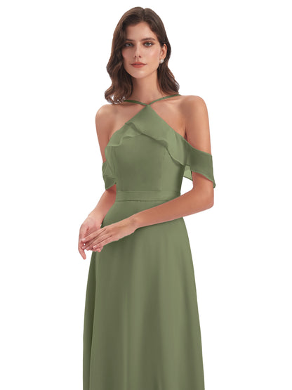 Lillian Sheath Off The Shoulder Chiffon Long Bridesmaid Dresses