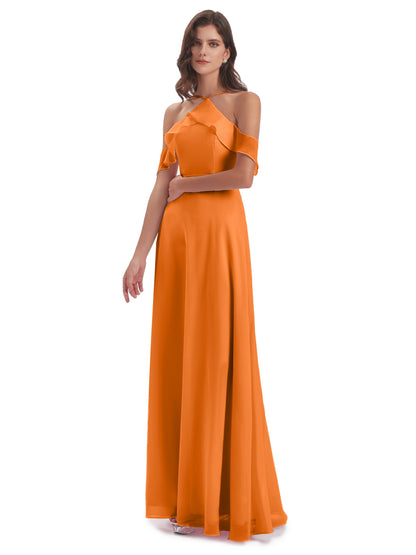 Lillian Sheath Off The Shoulder Chiffon Long Bridesmaid Dresses