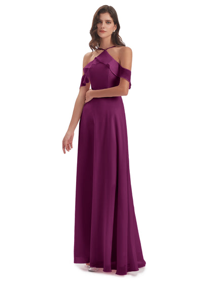 Lillian Sheath Off The Shoulder Chiffon Long Bridesmaid Dresses