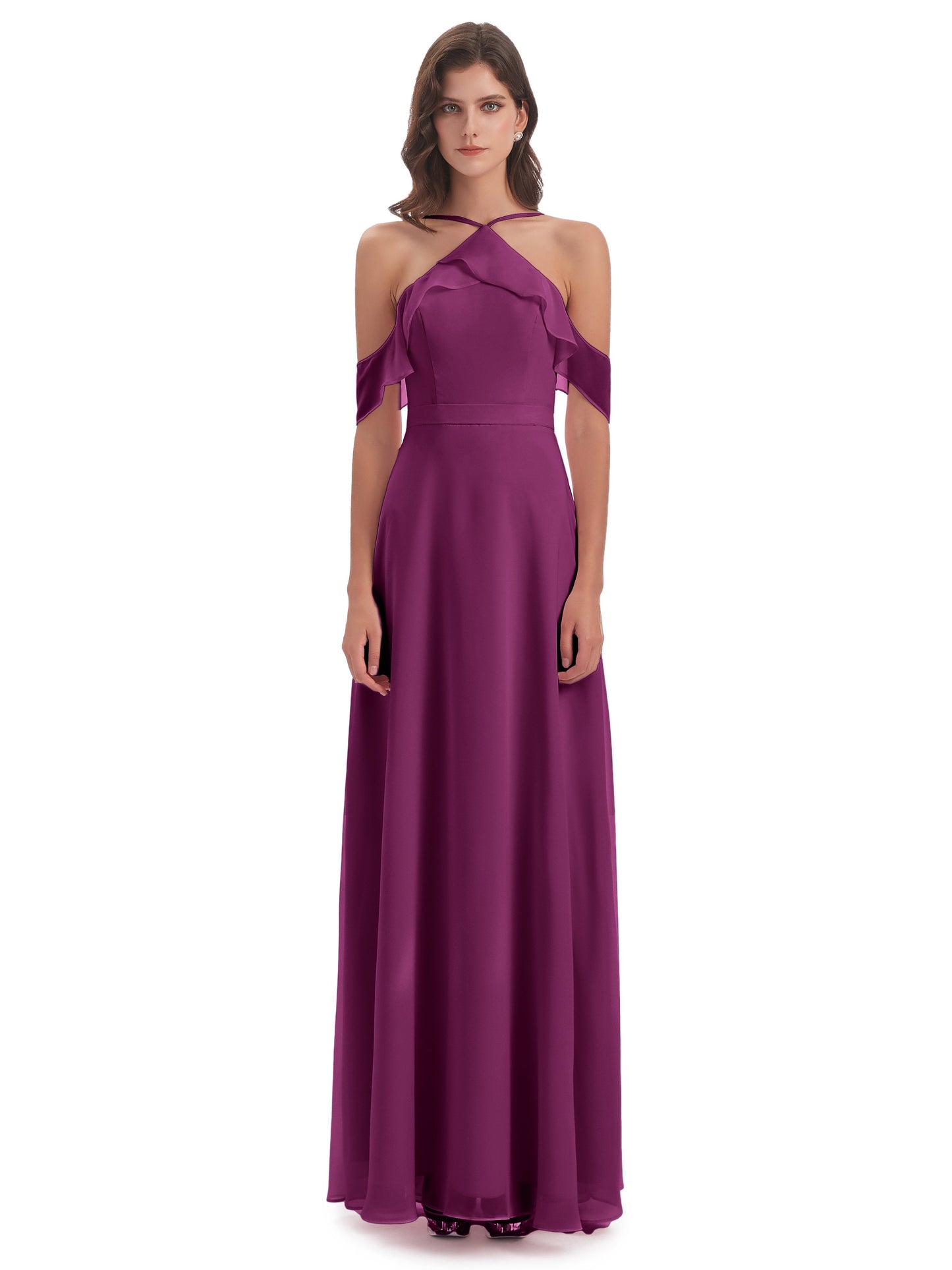 Lillian Sheath Off The Shoulder Chiffon Long Bridesmaid Dresses