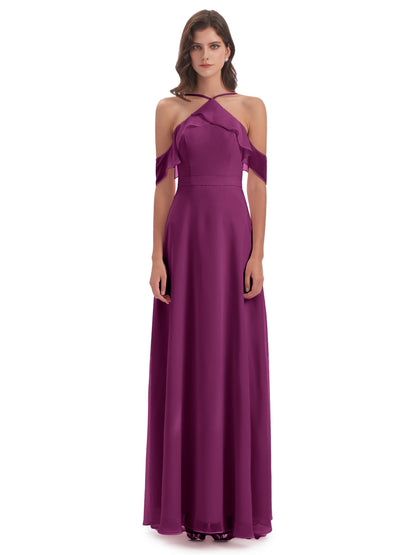 Lillian Sheath Off The Shoulder Chiffon Long Bridesmaid Dresses