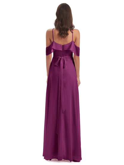 Lillian Sheath Off The Shoulder Chiffon Long Bridesmaid Dresses