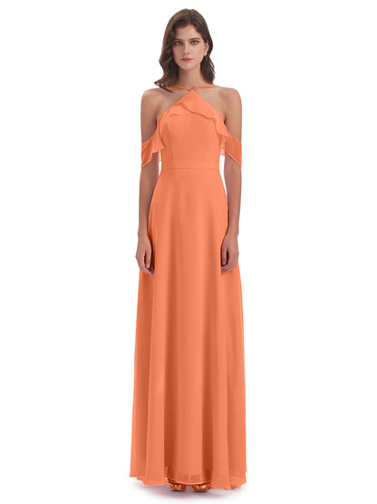 Lillian Sheath Off The Shoulder Chiffon Long Bridesmaid Dresses