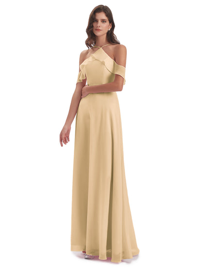 Lillian Sheath Off The Shoulder Chiffon Long Bridesmaid Dresses