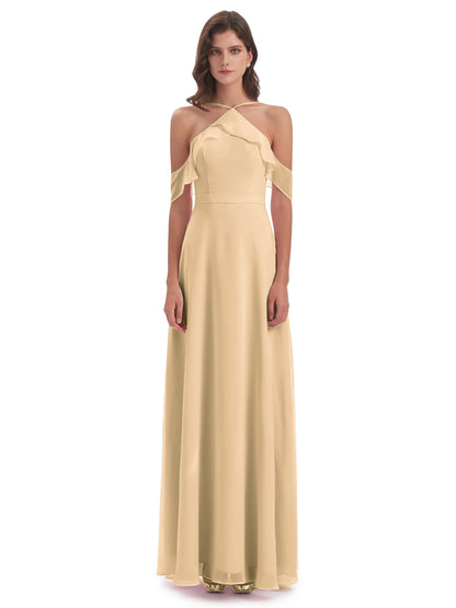Lillian Sheath Off The Shoulder Chiffon Long Bridesmaid Dresses
