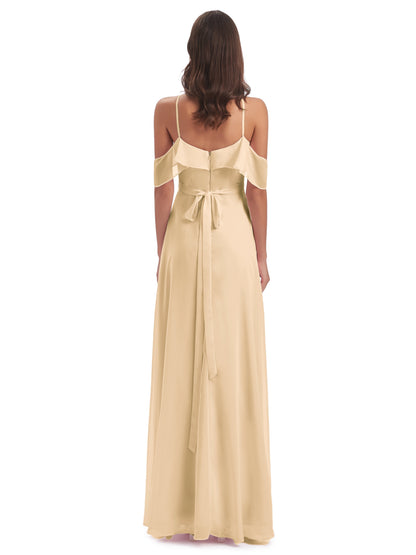 Lillian Sheath Off The Shoulder Chiffon Long Bridesmaid Dresses