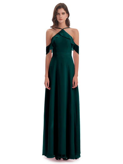 Lillian Sheath Off The Shoulder Chiffon Long Bridesmaid Dresses