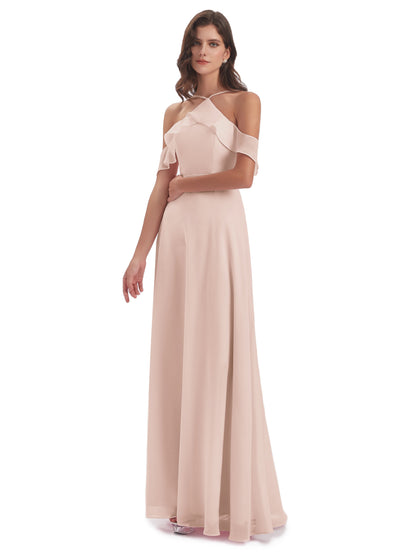 Lillian Sheath Off The Shoulder Chiffon Long Bridesmaid Dresses