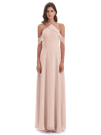 Lillian Sheath Off The Shoulder Chiffon Long Bridesmaid Dresses