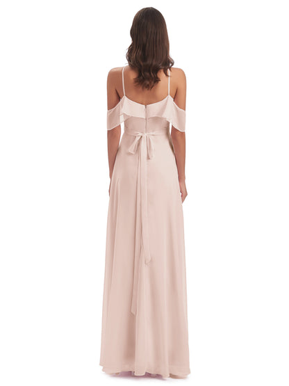 Lillian Sheath Off The Shoulder Chiffon Long Bridesmaid Dresses