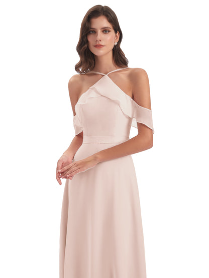 Lillian Sheath Off The Shoulder Chiffon Long Bridesmaid Dresses