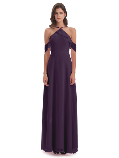 Lillian Sheath Off The Shoulder Chiffon Long Bridesmaid Dresses