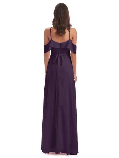 Lillian Sheath Off The Shoulder Chiffon Long Bridesmaid Dresses