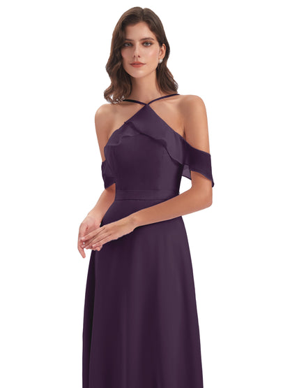 Lillian Sheath Off The Shoulder Chiffon Long Bridesmaid Dresses