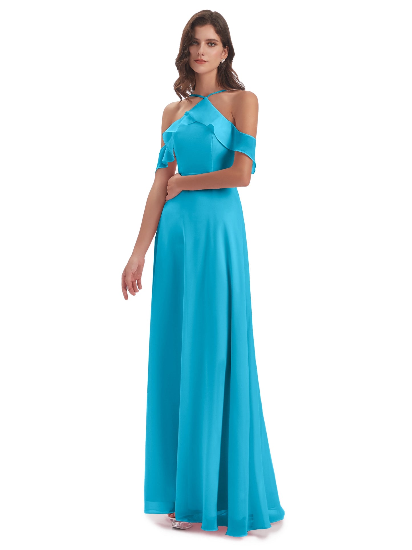 Lillian Sheath Off The Shoulder Chiffon Long Bridesmaid Dresses