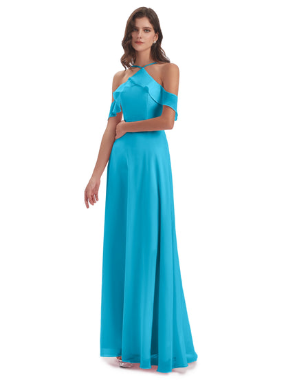 Lillian Sheath Off The Shoulder Chiffon Long Bridesmaid Dresses
