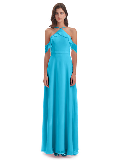Lillian Sheath Off The Shoulder Chiffon Long Bridesmaid Dresses