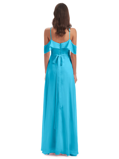 Lillian Sheath Off The Shoulder Chiffon Long Bridesmaid Dresses