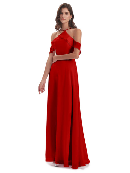 Lillian Sheath Off The Shoulder Chiffon Long Bridesmaid Dresses
