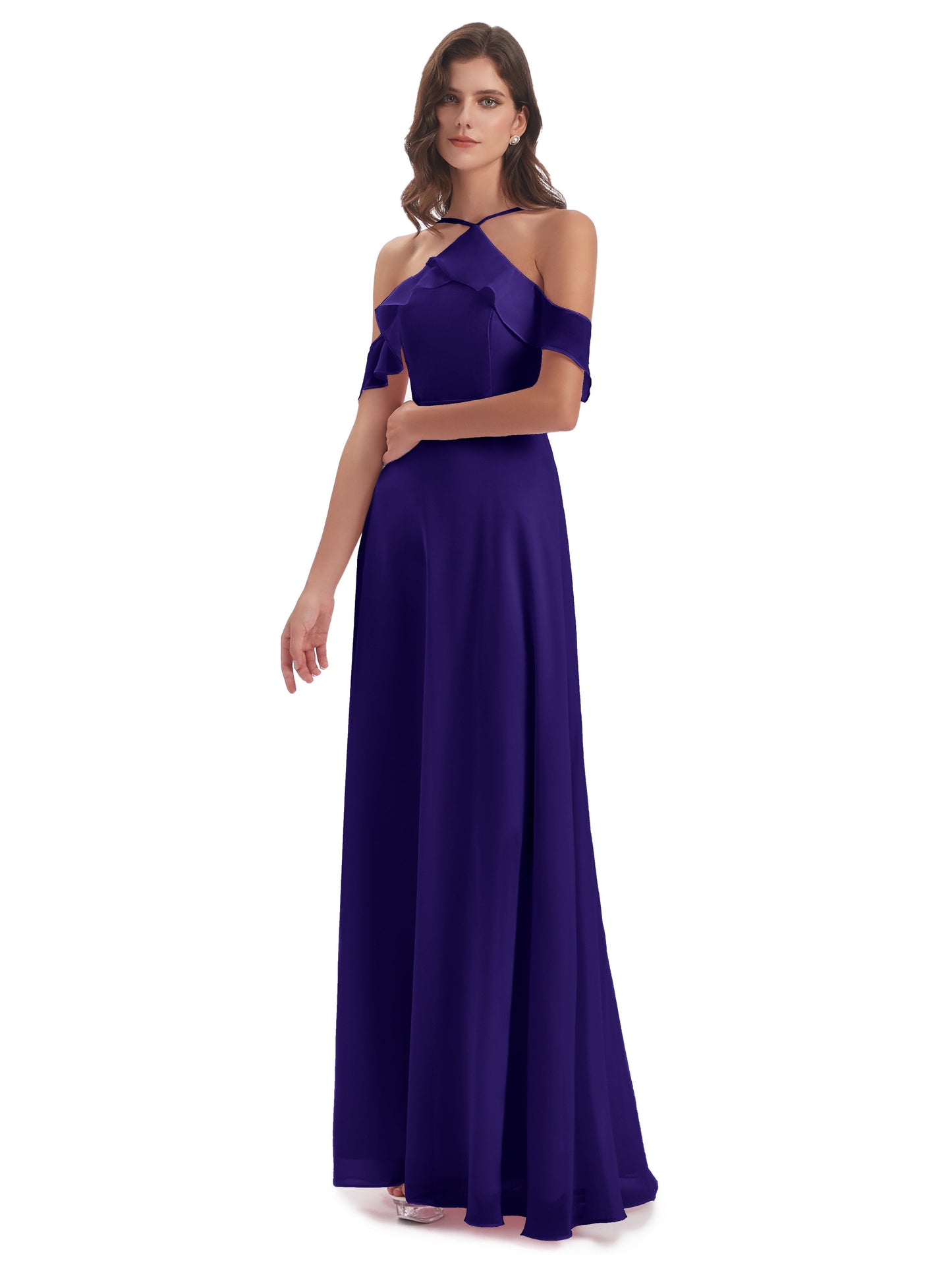 Lillian Sheath Off The Shoulder Chiffon Long Bridesmaid Dresses