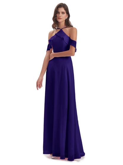 Lillian Sheath Off The Shoulder Chiffon Long Bridesmaid Dresses