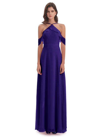 Lillian Sheath Off The Shoulder Chiffon Long Bridesmaid Dresses