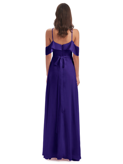 Lillian Sheath Off The Shoulder Chiffon Long Bridesmaid Dresses