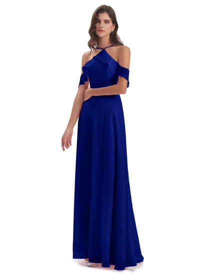 Lillian Sheath Off The Shoulder Chiffon Long Bridesmaid Dresses