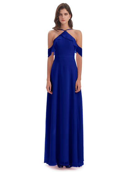 Lillian Sheath Off The Shoulder Chiffon Long Bridesmaid Dresses