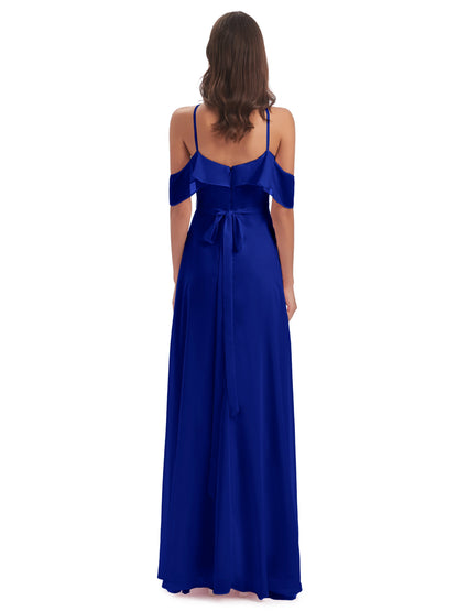 Lillian Sheath Off The Shoulder Chiffon Long Bridesmaid Dresses