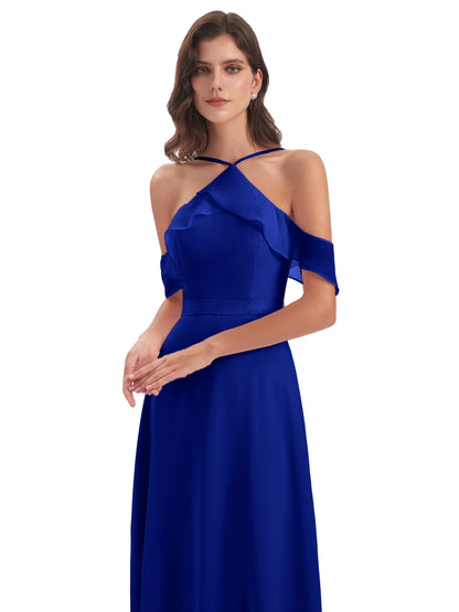 Lillian Sheath Off The Shoulder Chiffon Long Bridesmaid Dresses