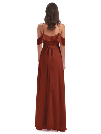 Lillian Sheath Off The Shoulder Chiffon Long Bridesmaid Dresses
