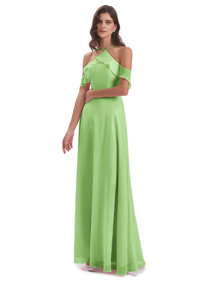 Lillian Sheath Off The Shoulder Chiffon Long Bridesmaid Dresses