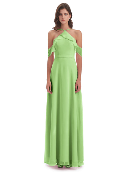 Lillian Sheath Off The Shoulder Chiffon Long Bridesmaid Dresses