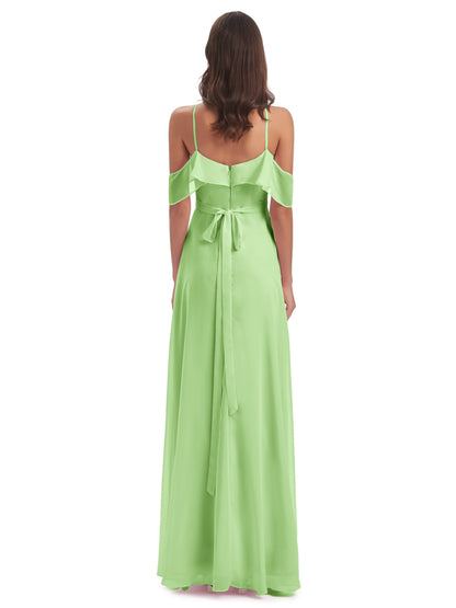 Lillian Sheath Off The Shoulder Chiffon Long Bridesmaid Dresses