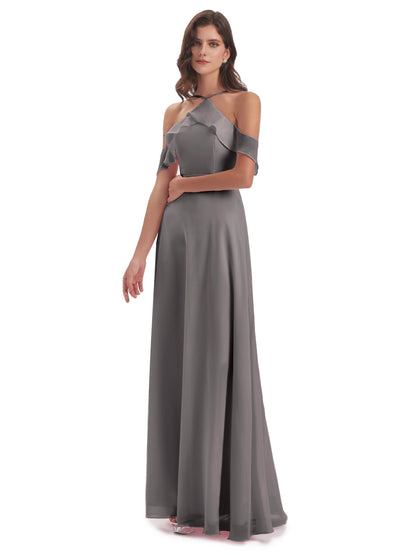 Lillian Sheath Off The Shoulder Chiffon Long Bridesmaid Dresses