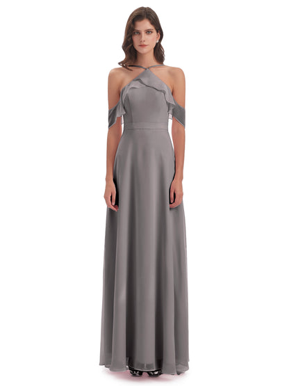 Lillian Sheath Off The Shoulder Chiffon Long Bridesmaid Dresses