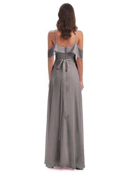 Lillian Sheath Off The Shoulder Chiffon Long Bridesmaid Dresses