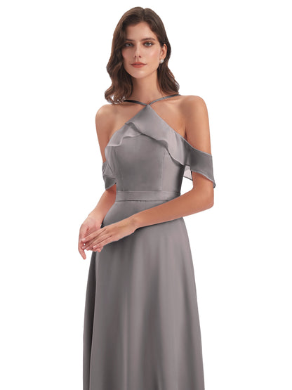 Lillian Sheath Off The Shoulder Chiffon Long Bridesmaid Dresses