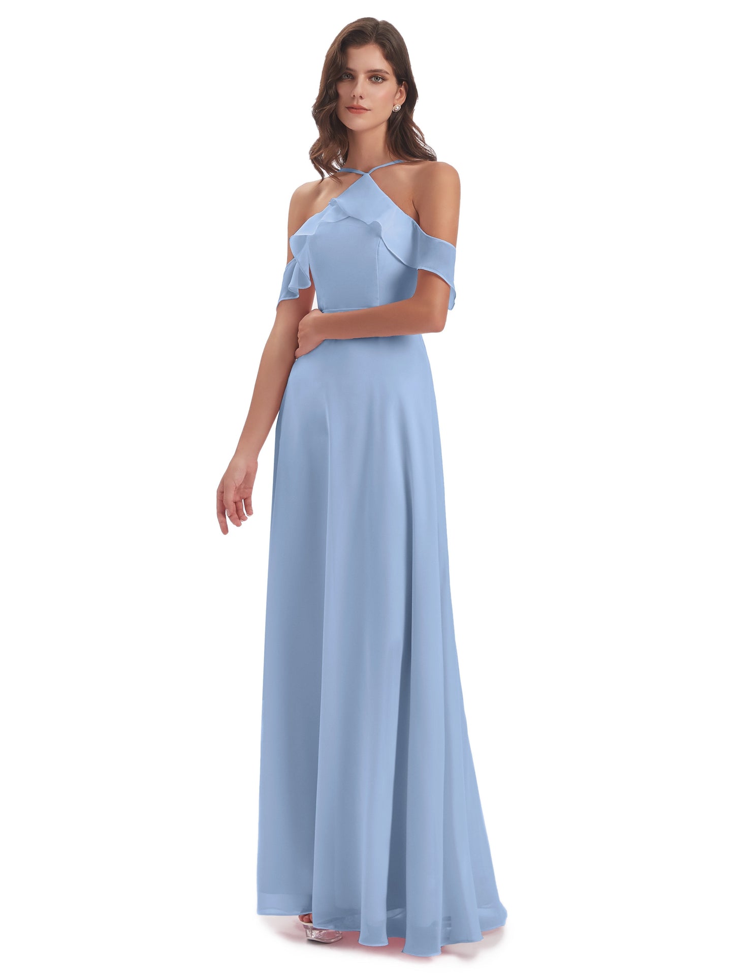 Lillian Sheath Off The Shoulder Chiffon Long Bridesmaid Dresses