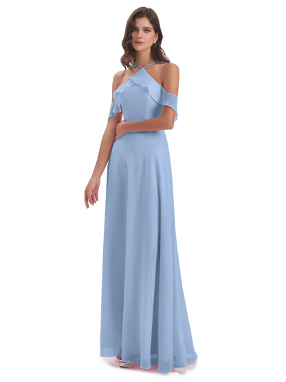 Lillian Sheath Off The Shoulder Chiffon Long Bridesmaid Dresses