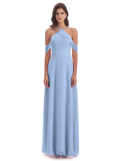Lillian Sheath Off The Shoulder Chiffon Long Bridesmaid Dresses
