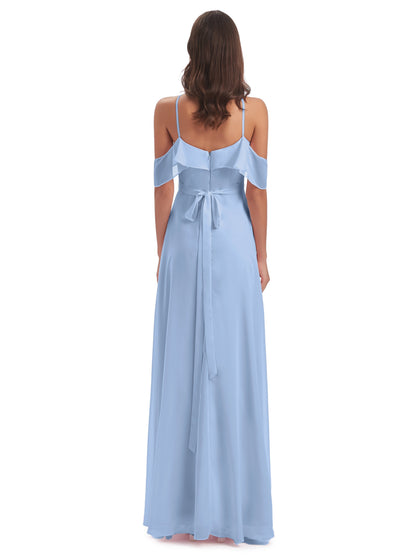Lillian Sheath Off The Shoulder Chiffon Long Bridesmaid Dresses